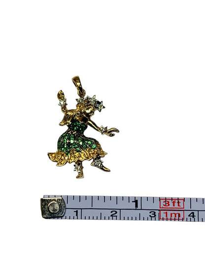 14K Yellow Gold Hawaiian Dancing Lady Dias/ Colored Stones