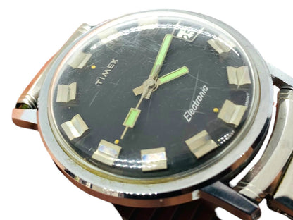 Timex Electronic Calendar Vintage 1972 Watch, Black Dial 965708772