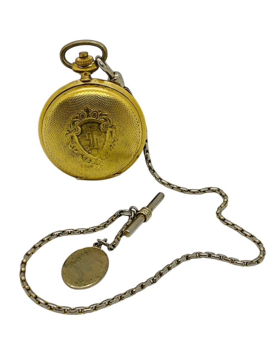 Gerard Day/Date Gold Tone Hunter-Case Pocket Watch Quartz
