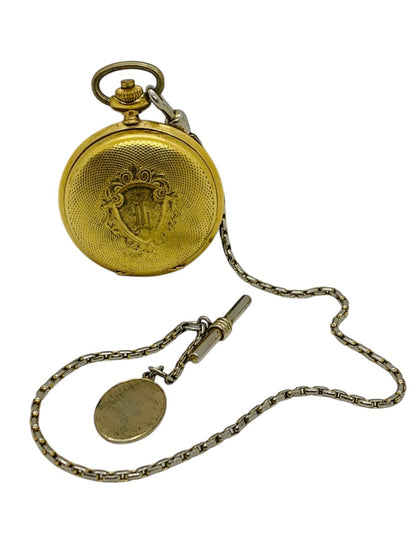 Gerard Day/Date Gold Tone Hunter-Case Pocket Watch Quartz