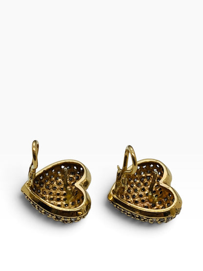14K Yellow Gold Heart Diamond Cluster Earring Clip Back 13.5 Gr | 1.84 CTW