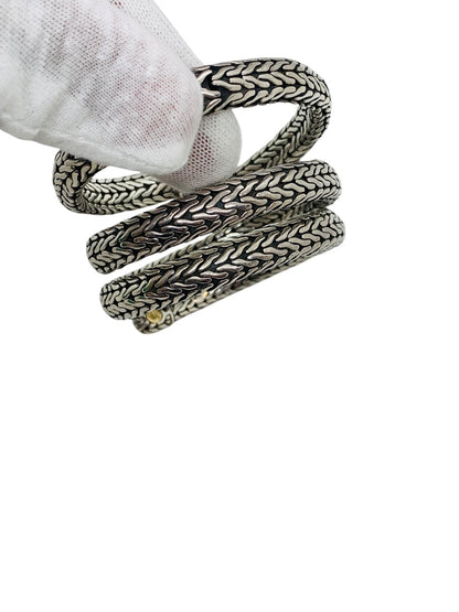 John Hardy .925 Sterling Silver 18k Gold Four row coil pave Diamond Wrap Bracelet