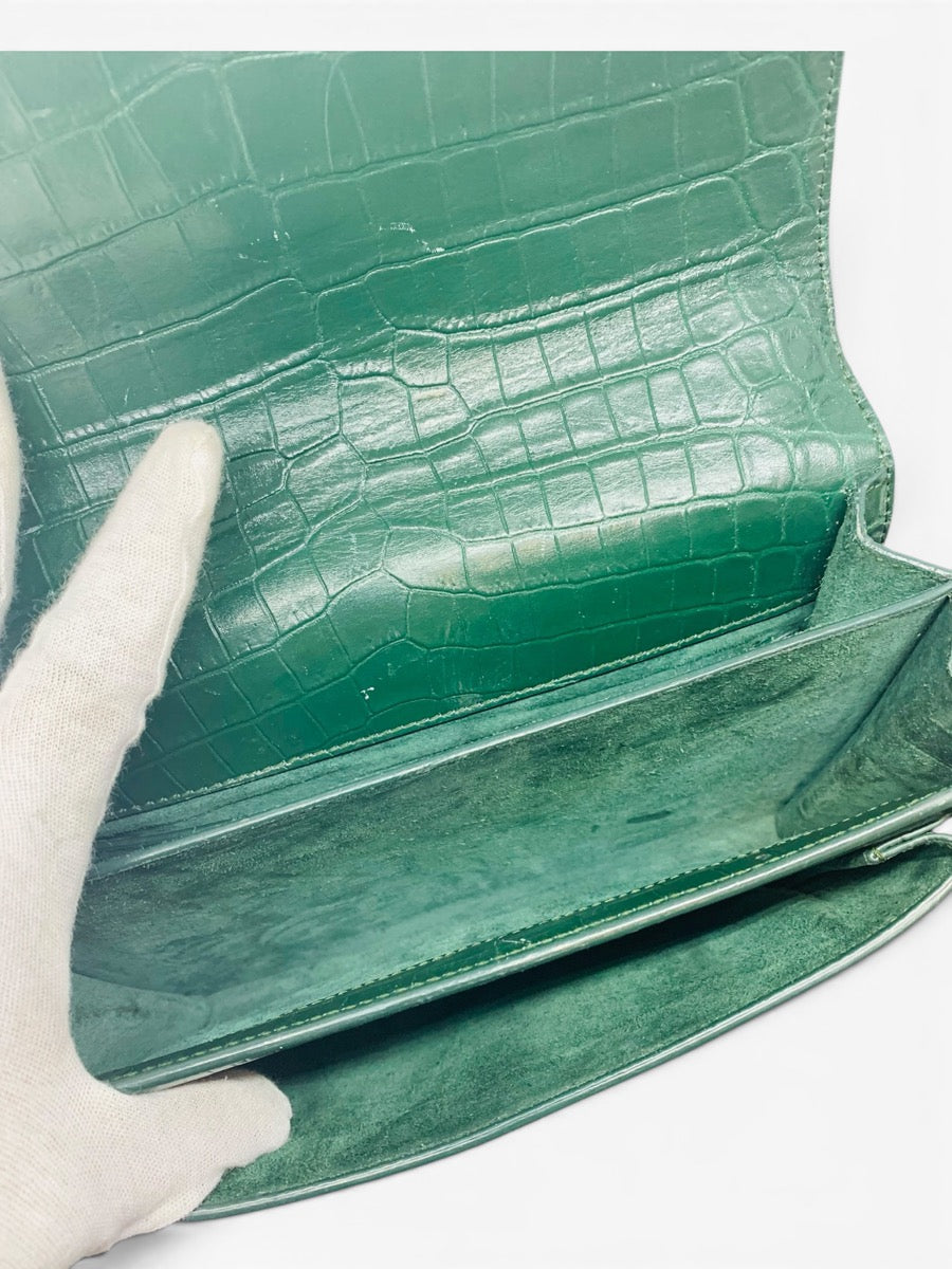 Yves Saint Laurent Sunset Green Crocodile Shoulder Bag Chain Strap