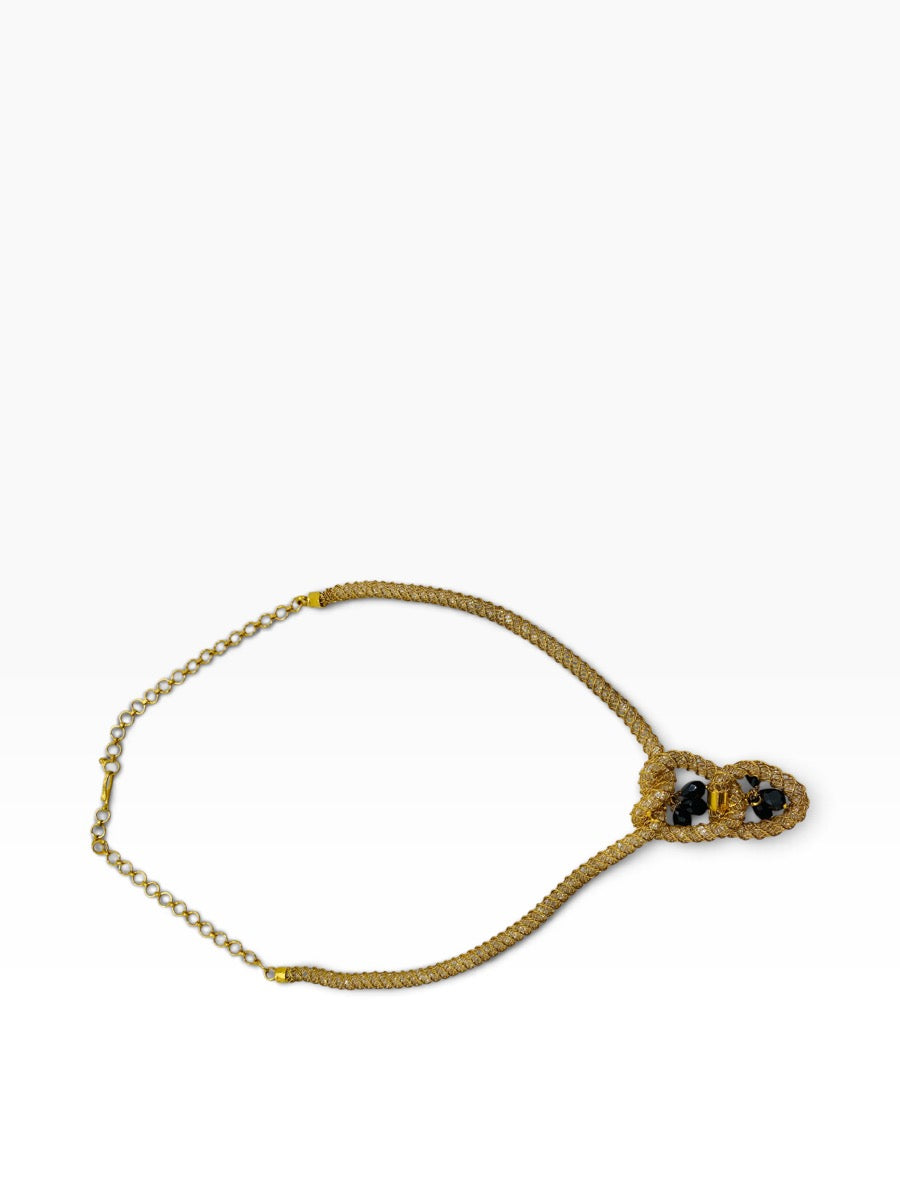 22K Yellow Gold Byzantine Braided Knot Necklace w/ Woven Stones 25.8 Gr | 17"