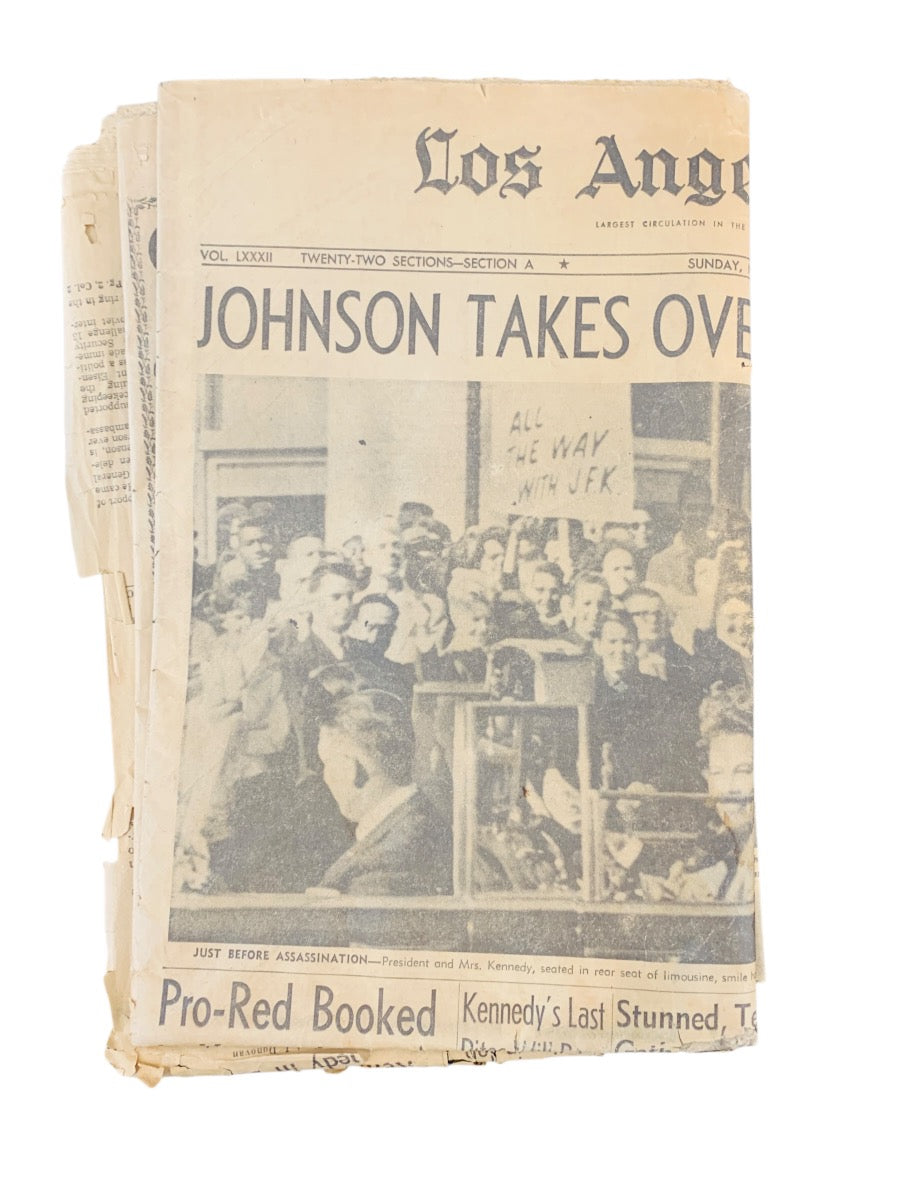 L.A Times Vintage Historic Newspaper of 1963 "Johnson Takes Over" from JFKs Assasination Day.