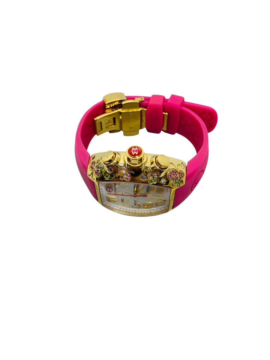 Michele Turbina Butterfly Lady's Chronograph 44mm Quartz Watch Pink Rubber Strap