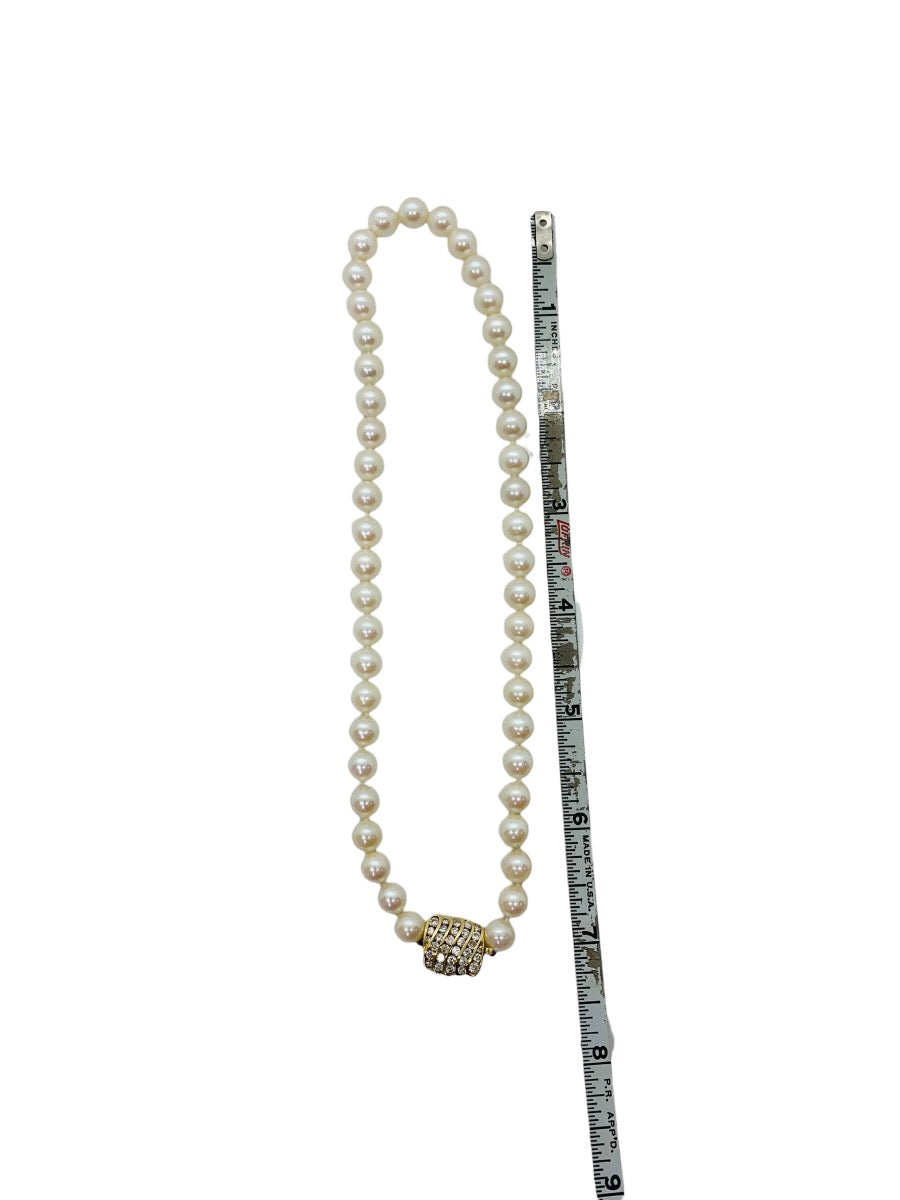 18K 2-Tone Natural White Pearl Diamond Necklace 19" | 46.5 Grams
