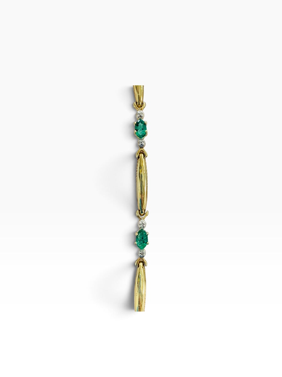 10K Yellow Gold Diamond Oval Cut Emerald Bracelet | 1 TCW | Size 7.5 | 4.2g