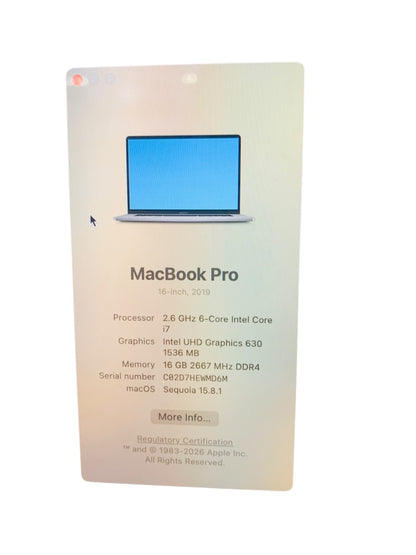 Apple MacBook Pro 16-inch A2141 2.6GHz i7 16GB 512GB Charger Included