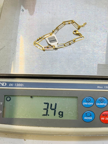 18K Yellow Gold Paper Clip Bracelet | 7" | 3.4g