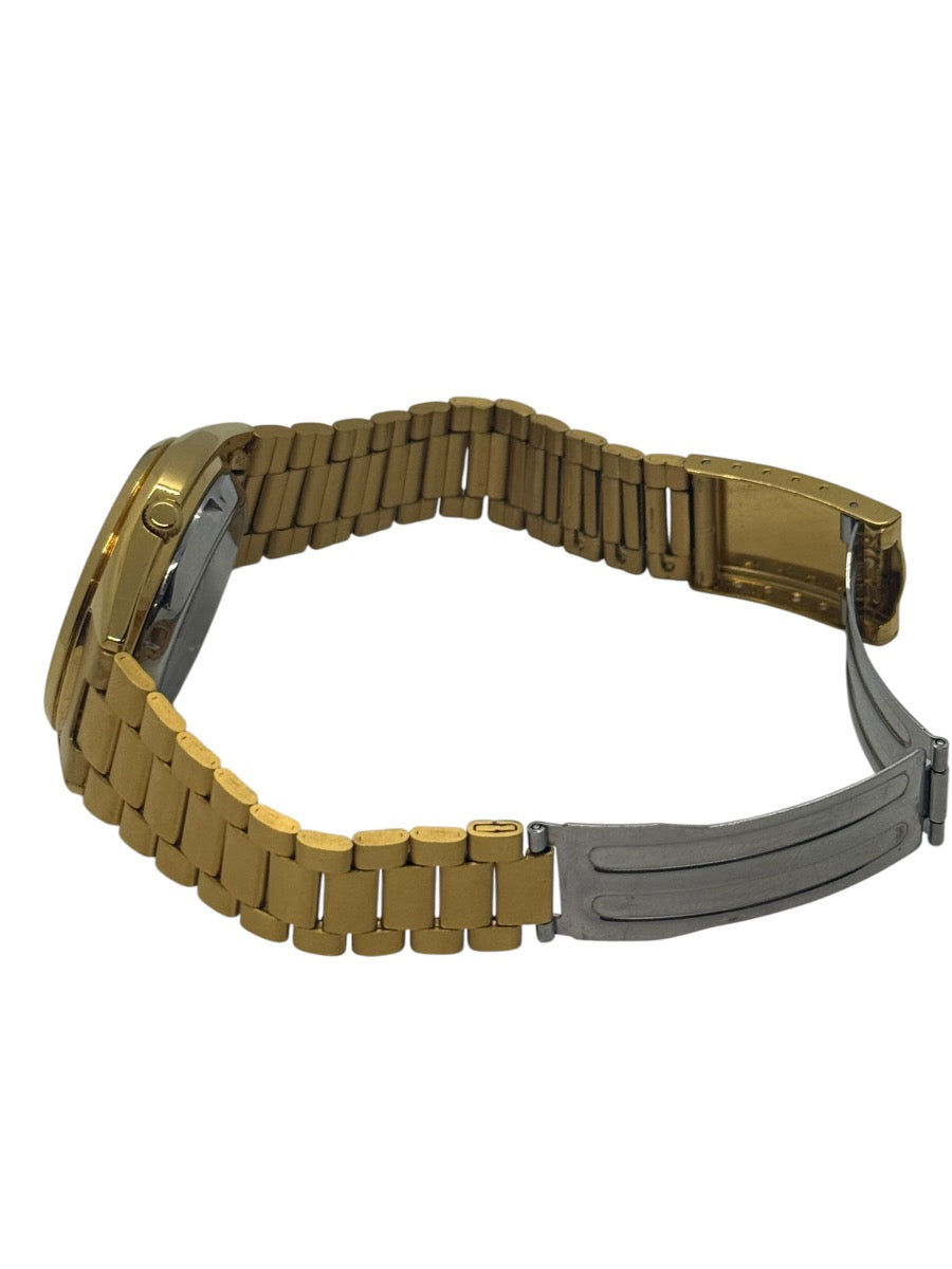 Seiko 5 7S26-0480 Gold Tone Automatic Watch Mosaic Grid Dial Day/Date