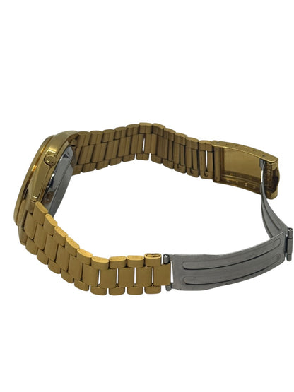 Seiko 5 7S26-0480 Gold Tone Automatic Watch Mosaic Grid Dial Day/Date