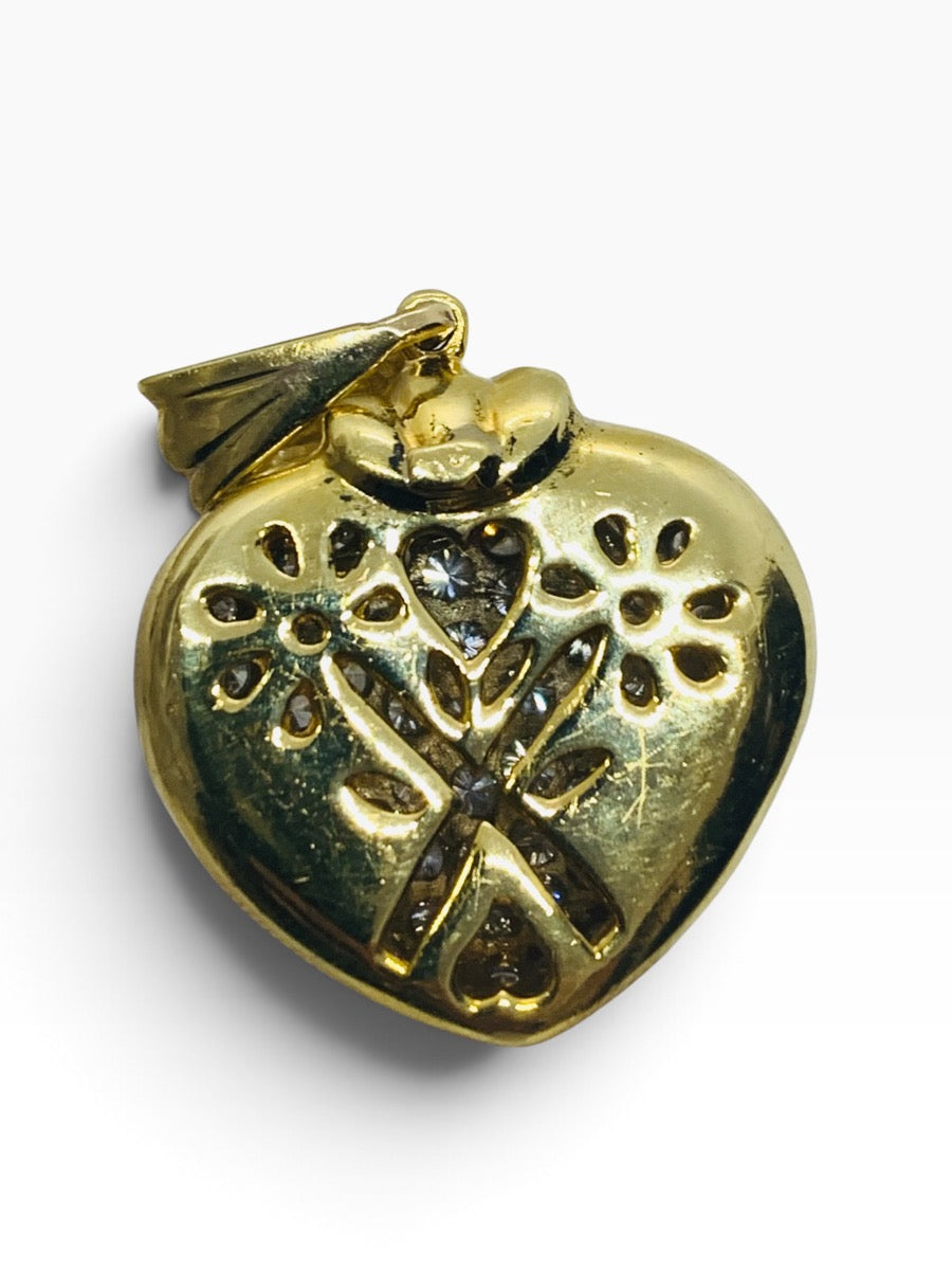 18K Solid Yellow Gold Heart Pendant Round Diamond 17.9 Grams | 1.64 TCW