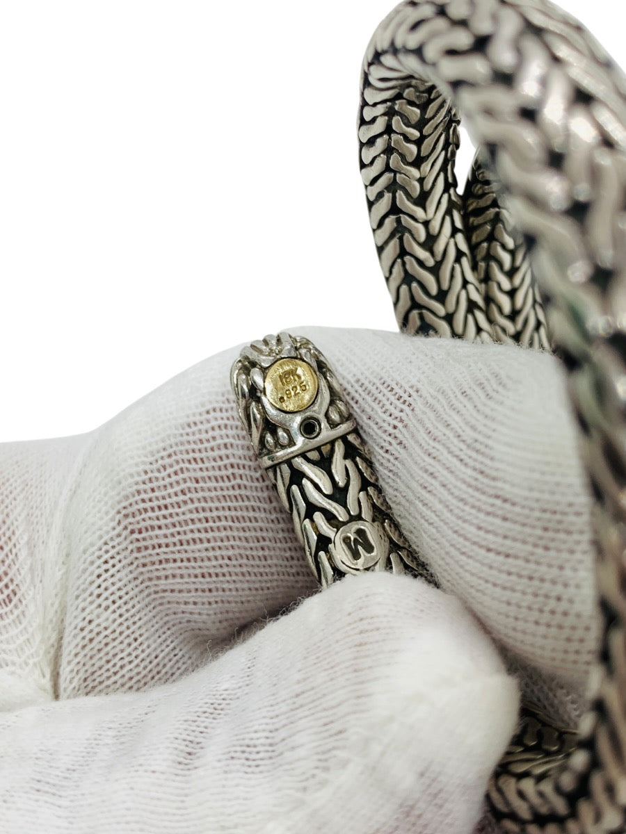 John Hardy .925 Sterling Silver 18k Gold Four row coil pave Diamond Wrap Bracelet