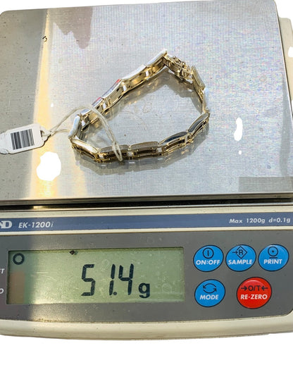 18K White Gold Rectangular Panel Link  Bracelet | Size 8 | 51.4g
