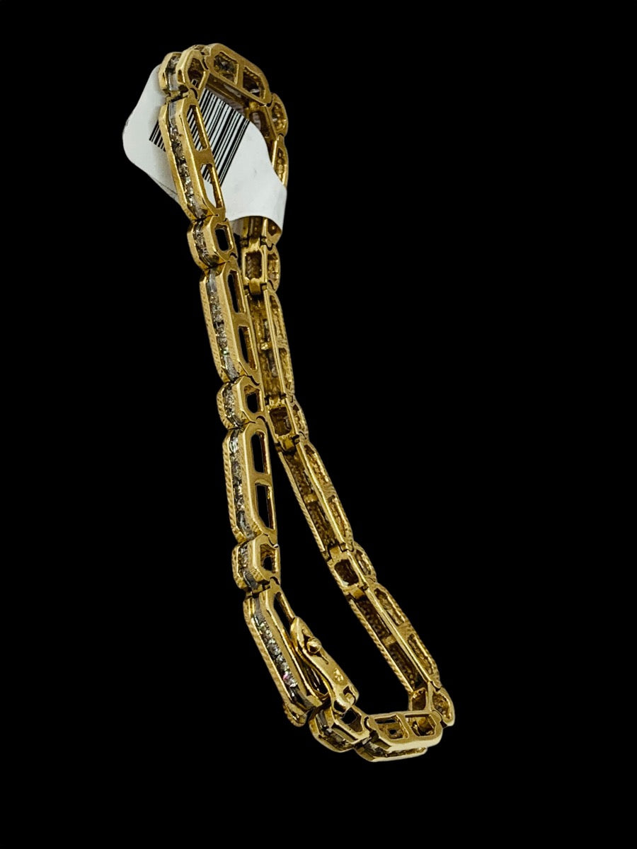 14K Yellow Gold Channel Set Diamond Bar Link  Bracelet | .50 TCW | Size 7.5 | 13.4g