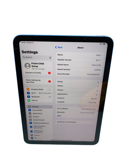Apple iPad A160 | 11th Gen | A3354 |128 GB | Wi-Fi | 11" | Blue