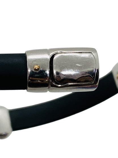 18K White Gold Diamond Black Rubber/Silicone Bracelet Size 6" | 17.6 Grams