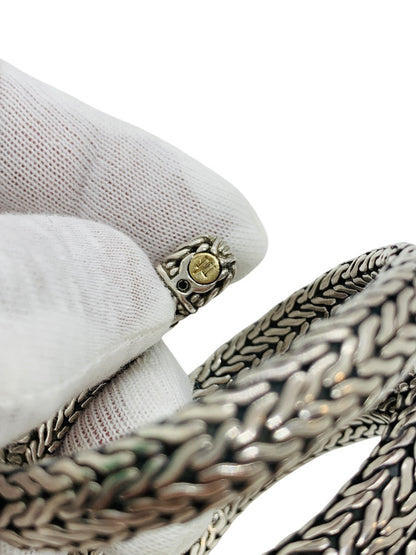 John Hardy .925 Sterling Silver 18k Gold Four row coil pave Diamond Wrap Bracelet