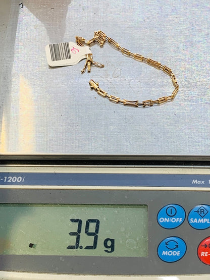 18K Yellow Gold Rectangular Paper Clip Bracelet | Size 7 | 3.9g