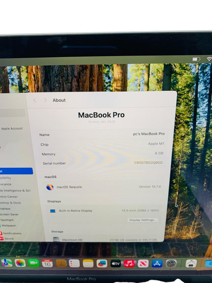 Apple Mac Book Pro A2338 M1| 13"| 8GB Ram| 256GB HD| Space Gray 2020