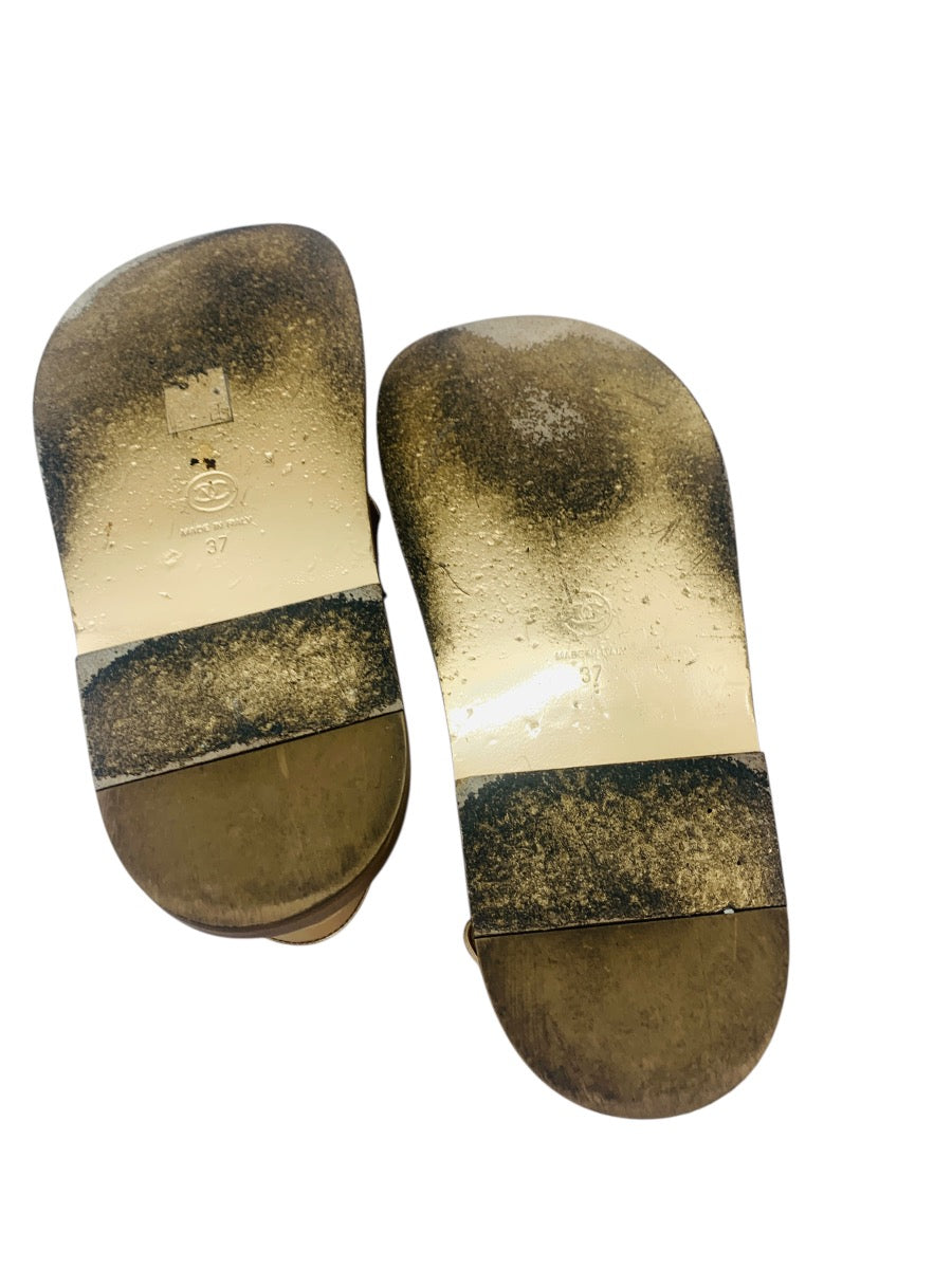 Chanel 22C Gold laminated CC Logo Dad Sandals US Size 7