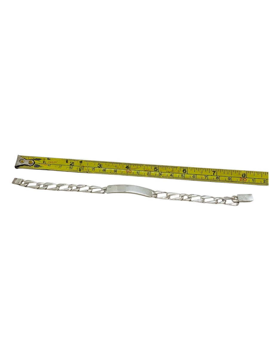 .925 Figaro ID Sterling Silver Bracelet (8.5g)