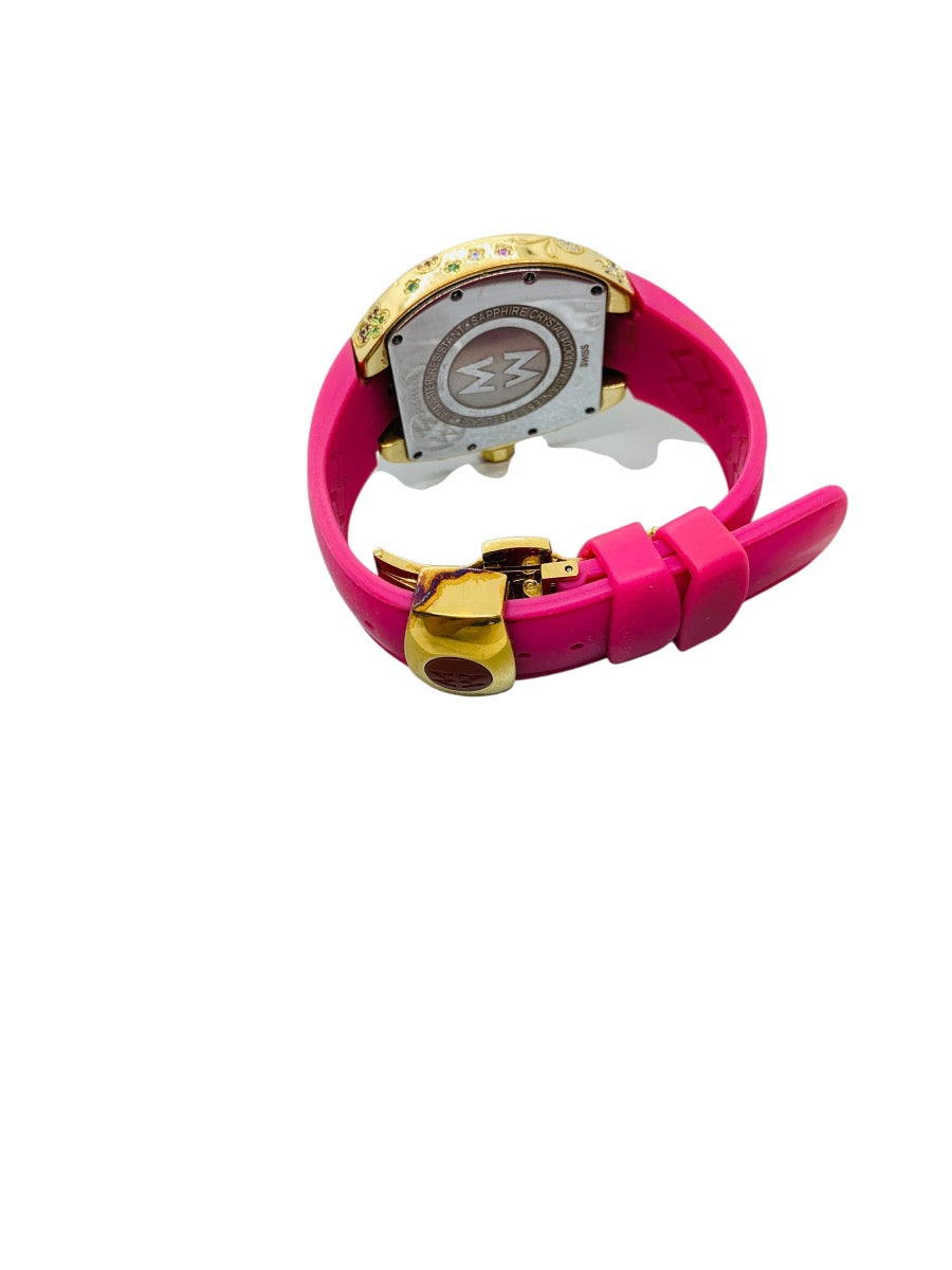 Michele Turbina Butterfly Lady's Chronograph 44mm Quartz Watch Pink Rubber Strap