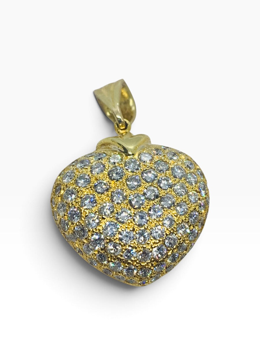 18K Solid Yellow Gold Heart Pendant Round Diamond 17.9 Grams | 1.64 TCW