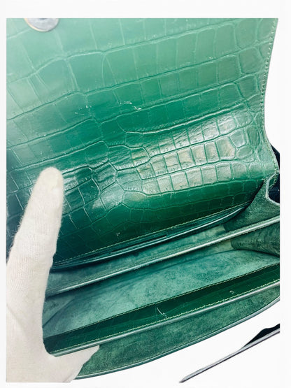 Yves Saint Laurent Sunset Green Crocodile Shoulder Bag Chain Strap